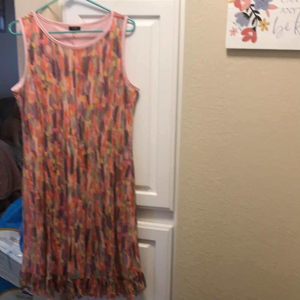 I LE New York baby pink sleeveless dress with sheer multicolor overlay